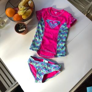 Roxy Girl 2pc Rash guard Swim Suit Size 7